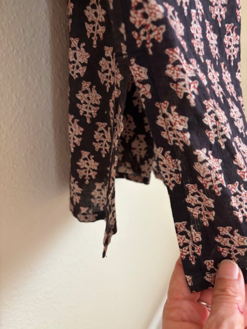 Fabindia Black Printed Cotton Kurti Tunic Top – Women’s Medium – Boho Henley 3/4 - Picture 10 of 13